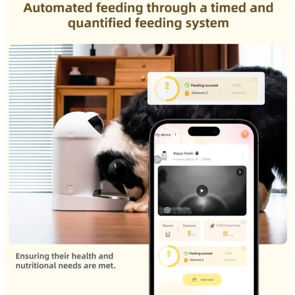 Intelligent pet feeder with 2K camera,AI pet care,freshness preservation function, 3.7L capacity,with automatic capture function