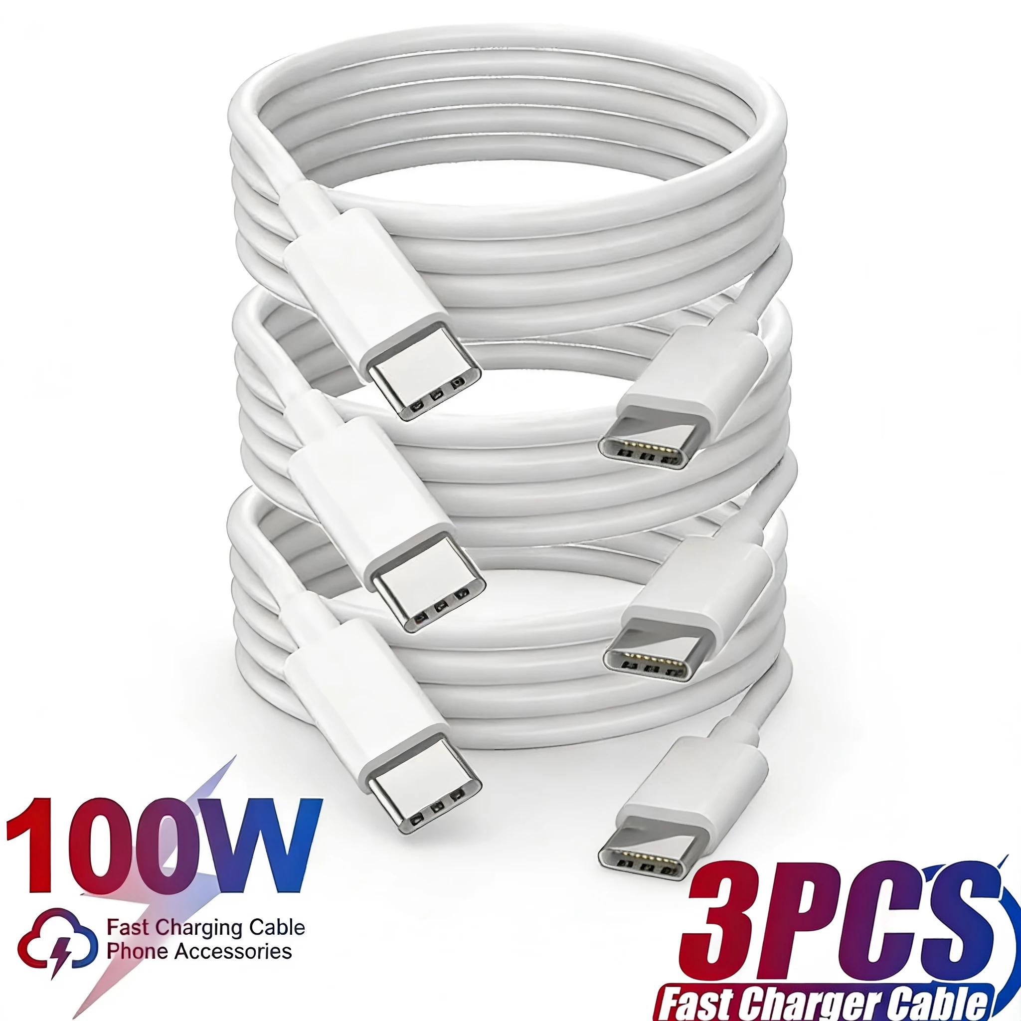 3 Stück 100W USB-C Schnellladekabel für iPhone 15 16 17 Pro Max Huawei Mate 60 Xiaomi Samsung Typ-C zu Typ-C Datenkabel