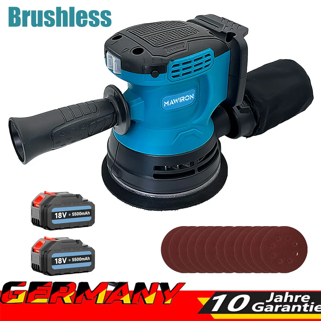 Akku-Exzenterschleifer 125 mm, mit 2 Akkus, bürstenloser elektrischer Schleifer, Poliermaschine,