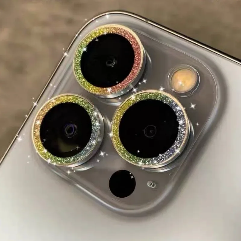 2-3 Stuks Voor Iphone 16 15Pro Max Camera Film Camera Lens Bescherming Lens Metalen Glitter Ring Protector glas Voor Iphone 12 13 Mini