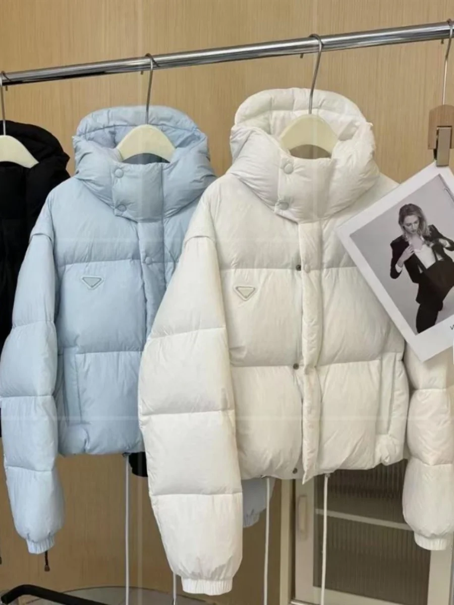 Women's Winter Puffer Jaet White Du down Hooded Two-Way Wear Warmth Faion Brand Casual Loose Fit Long Sve Zipper