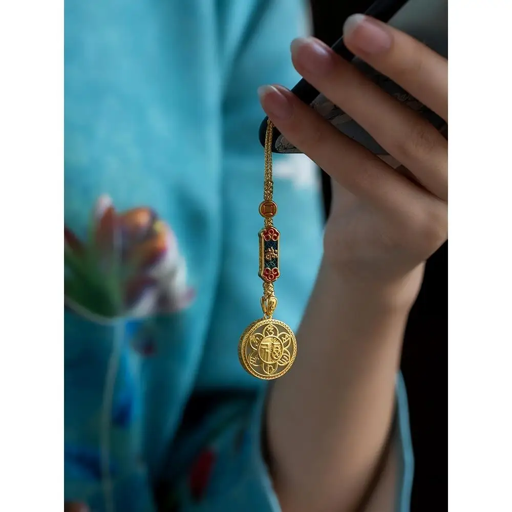 2024 Chinese Style Ancient Method Six-Character True Words Mobile Phone Chain Pendant Fortune Pendant This Year Advanced Gift