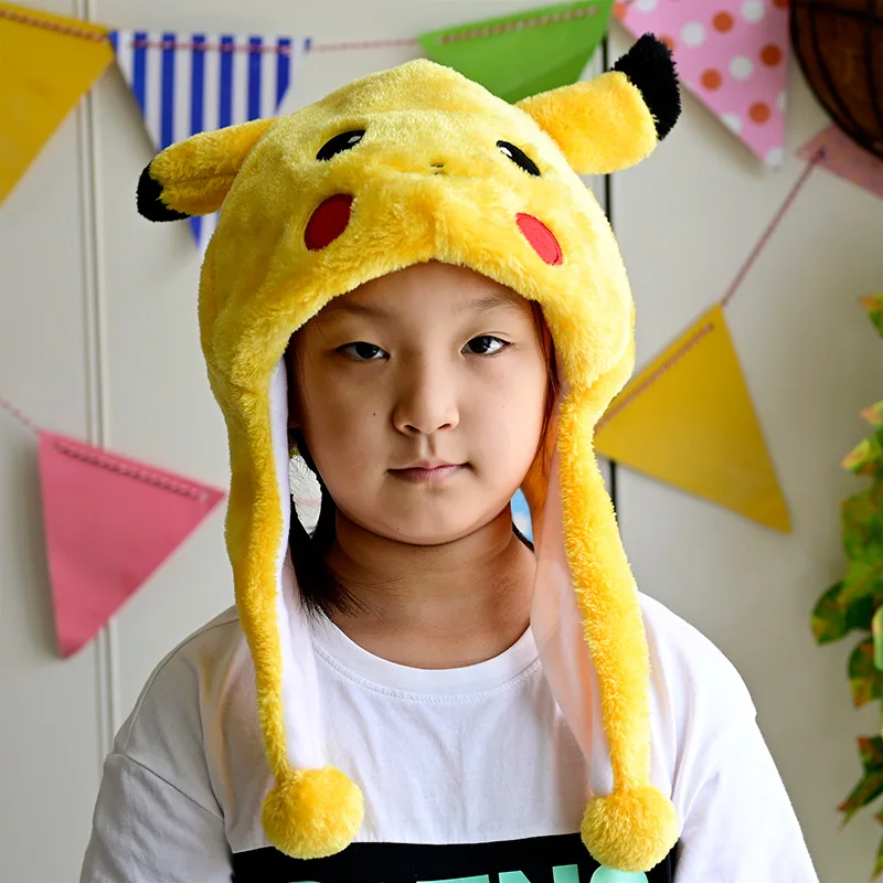 Pokemon Cartoon Pikachu Short Ear Hat Cute Winter Protection Hat Caps For Boy Girl Cosplay Toys