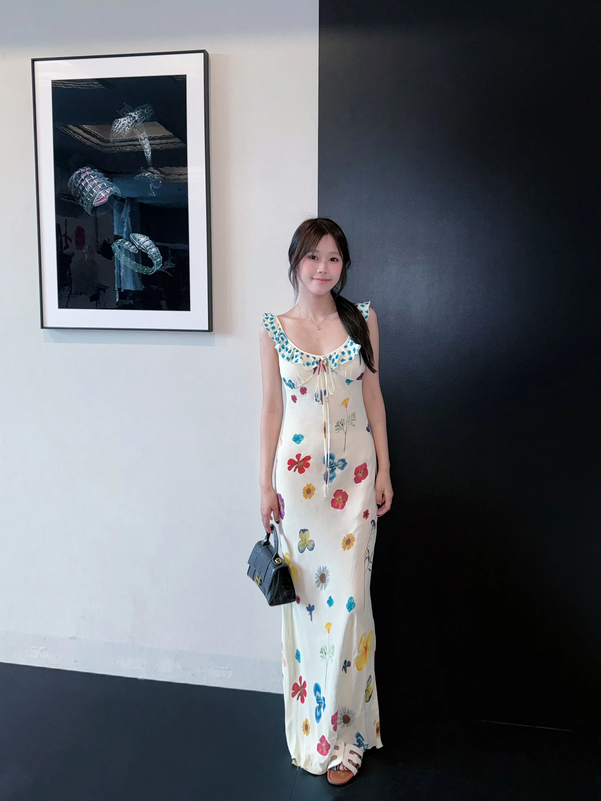 

Летнее повседневное платье с V-образным вырезом и принтом, с высокой талией, длинное, с U-образным вырезом, для отпуска, модное, с цветочным узором, А-силуэт, юбка