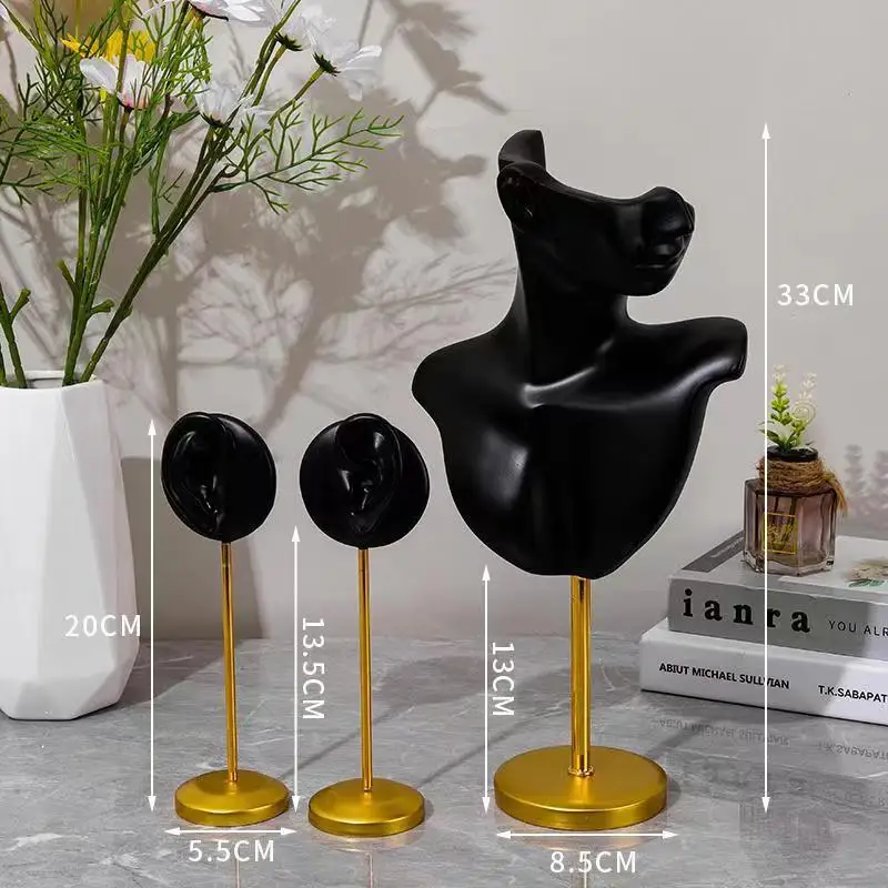 Green/White/Black Resin/Metal 3pcs/lot Earring Necklace Jewelry Display Mannequin 3 Colors Stand Holder Earrings Jewelry Storage