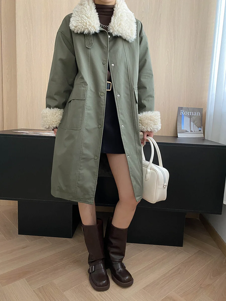 

Winter women's casual solid color suede collar patchwork workwear style warm and thick cotton jacket