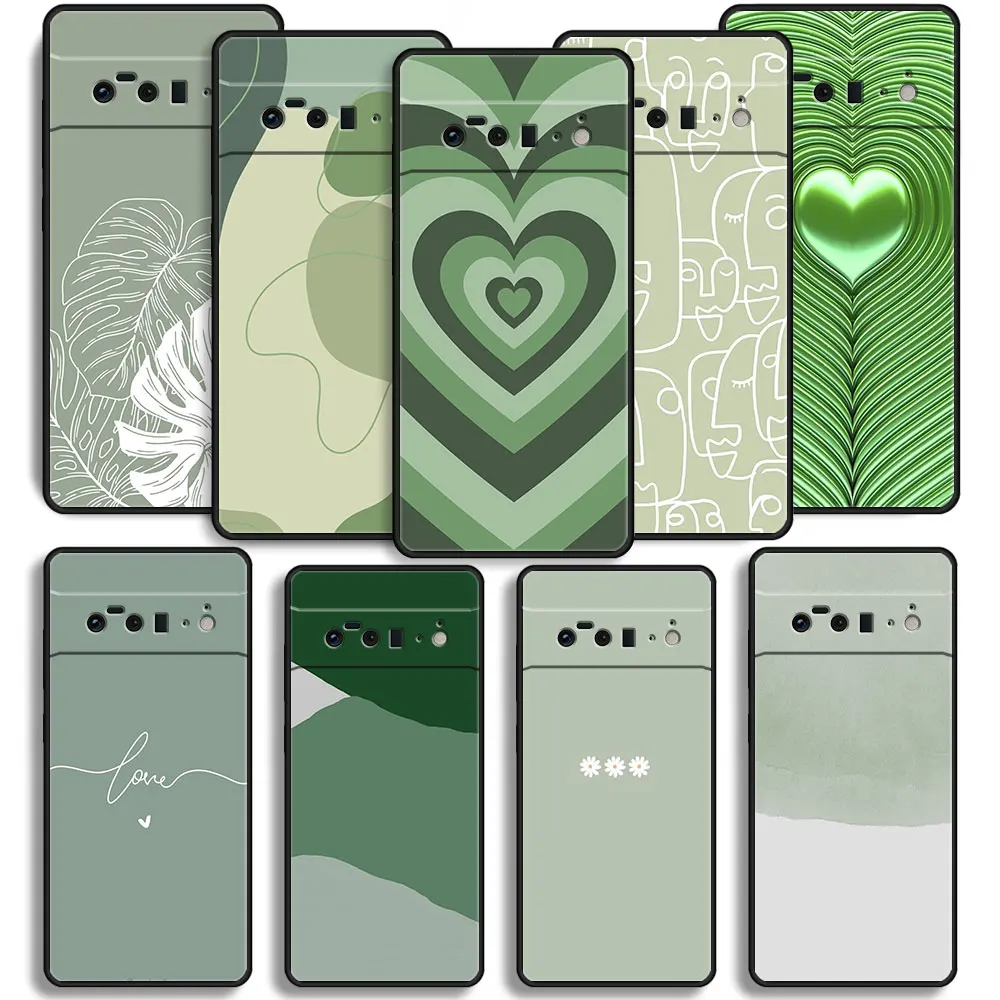 Art Sage Green Phone Case For Google Pixel 7 7A 8 Pro 6 6A 7 Pro Cover TPU Soft Shockproof Silicone Full Capinha