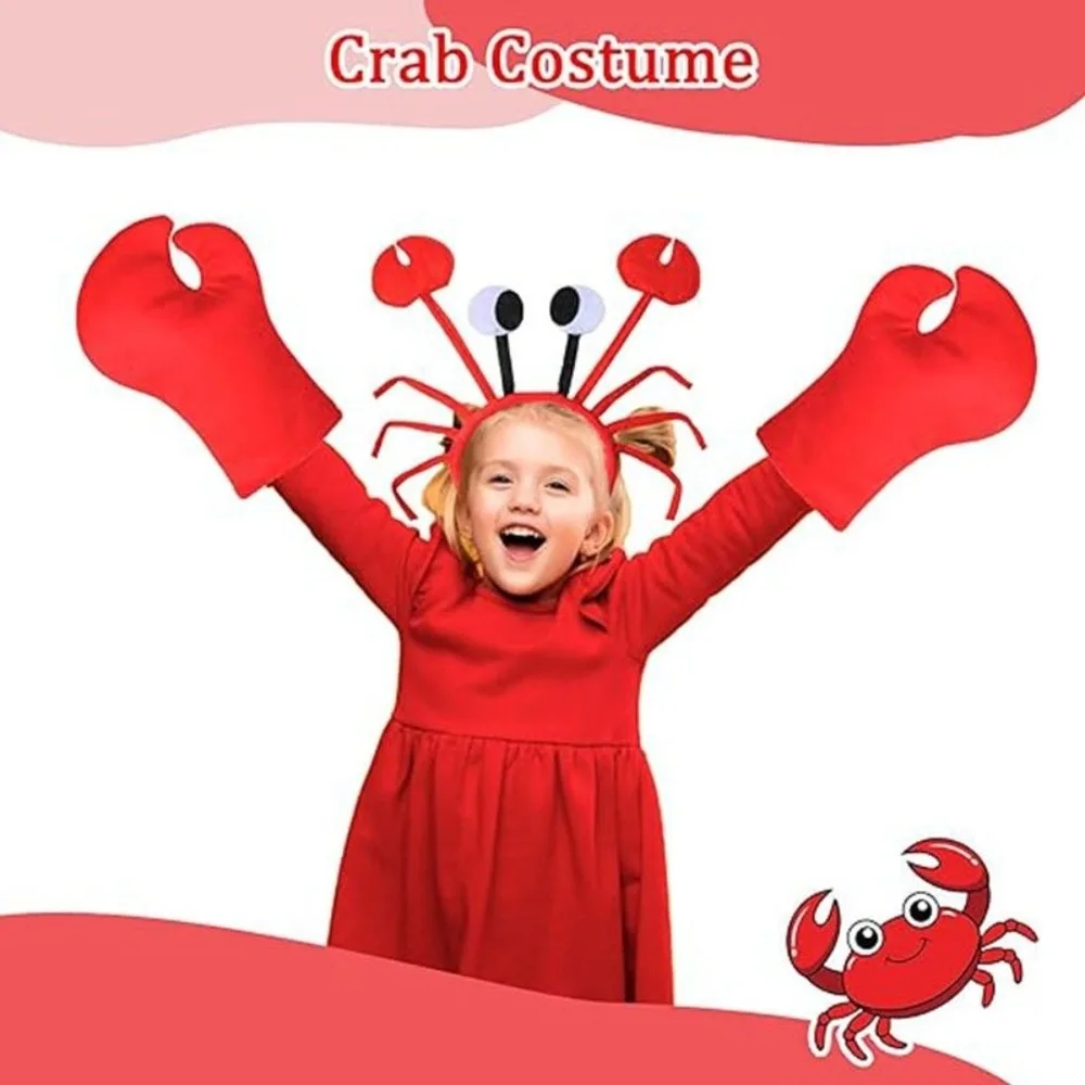 Creative Cartoon Crab Headband Animal Character with Gloves Red Lobster Costume Set Skirt Red Animal Headgear Performance Props