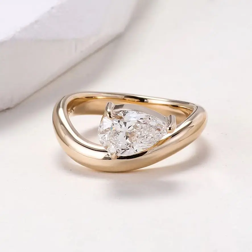 Anillo de diamante cultivado en laboratorio de pera VS1 de color E de 1 quilate de oro amarillo de 18 quilates de Provenza para mujer, alianza de boda, anillos de compromiso personalizados