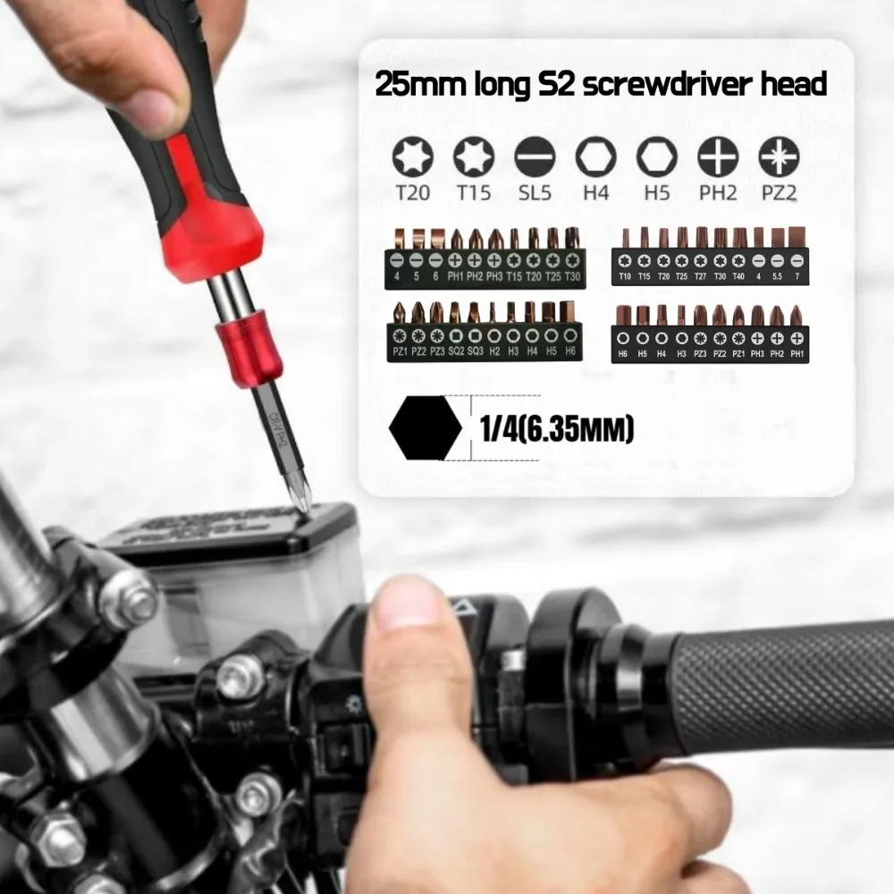 Haushalts-Reparatur-Werkzeugkasten-Set mit Kombinations-Ratschenschlüssel, Schraubendrehern, Steckschlüsseln 25mm, Multi-Modell S2-Bit-Köpfen, inklusive Werkzeugkasten – Detail 2