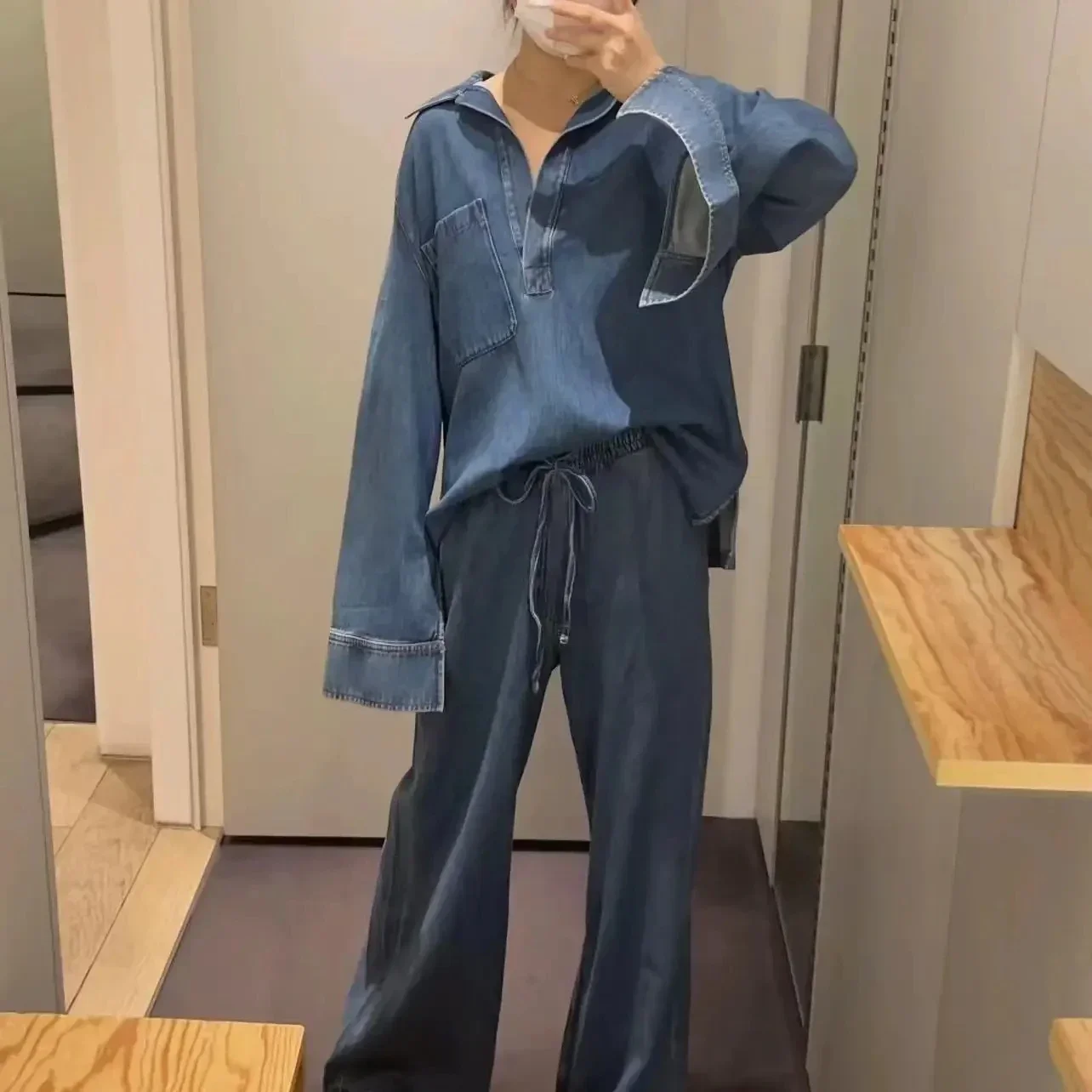 

New Denim Wide Leg Pants for Women Pleated High Waist Women Pants Sets Casual Baggy Pants Woman Trousers Women's Jeans