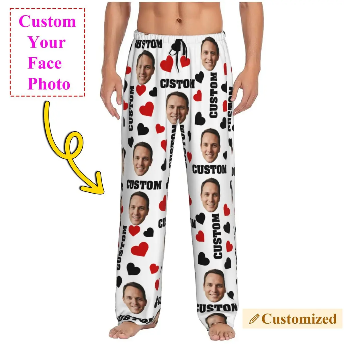 

Мужские пижамные штаны с индивидуальным именем и фото, одежда для сна с принтом вашего дизайна, штаны для сна с карманами