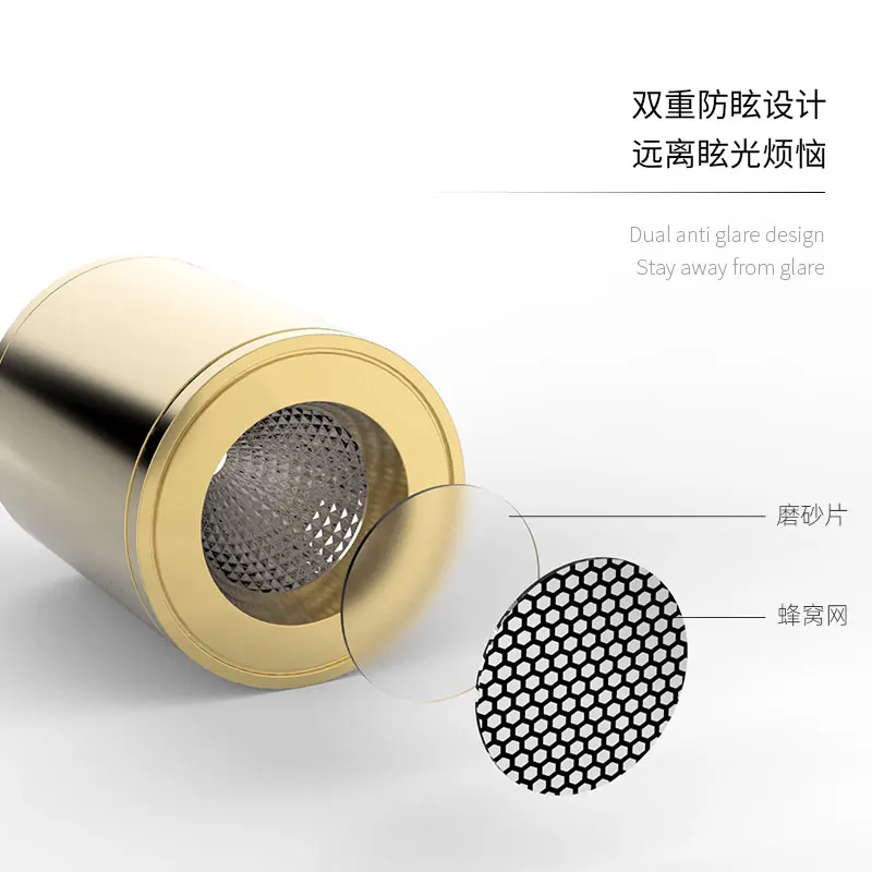 Nordic Golden Color Cylinder Mini Ceiling Hallway Gallery Picture Flush Mount Brass LED Surface Mount Downlight