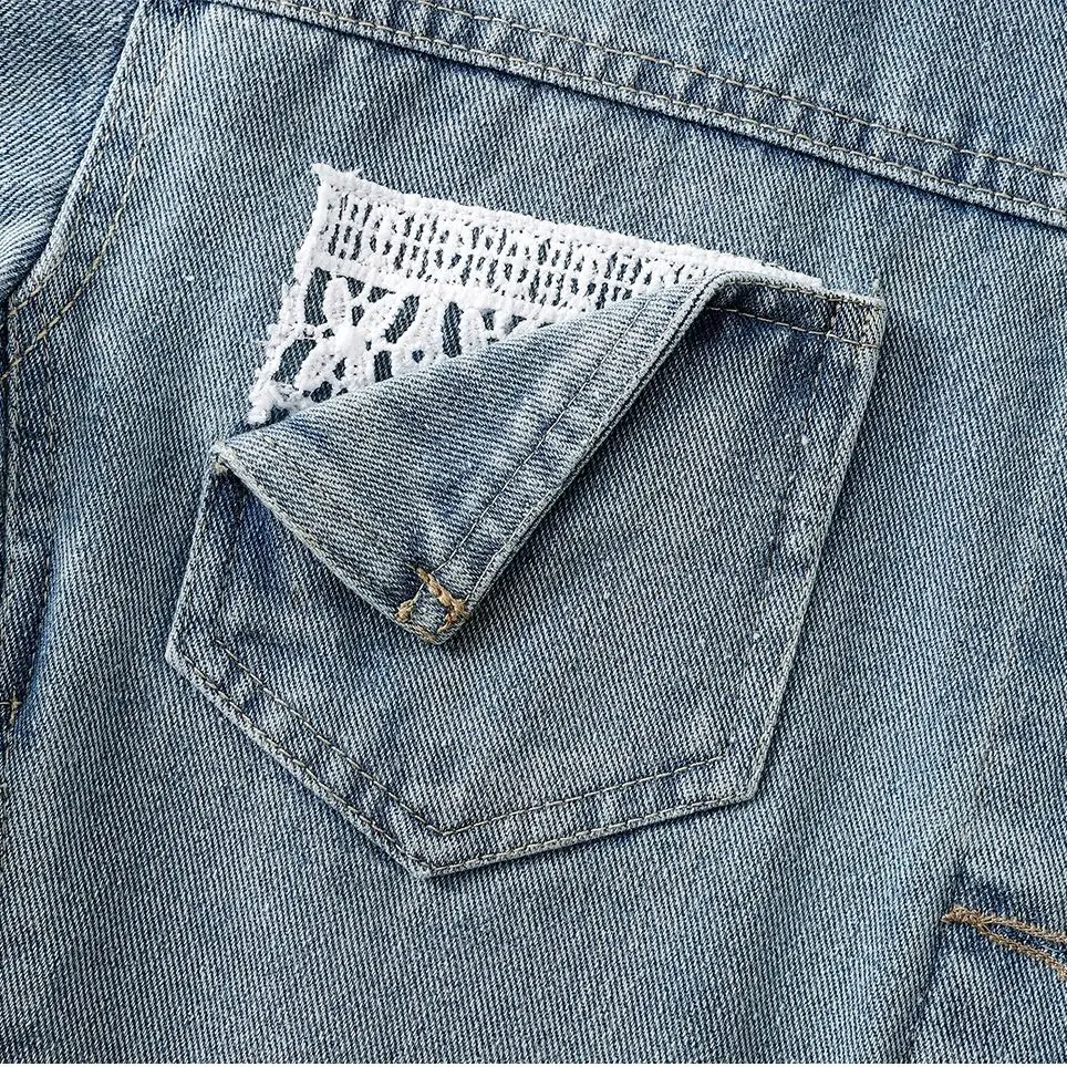 Retro Women's Short Denim Jacket Korean Version Versatile Patch Fabric Lace Long Sleeved Loose Jacket Spring Autumn New Top