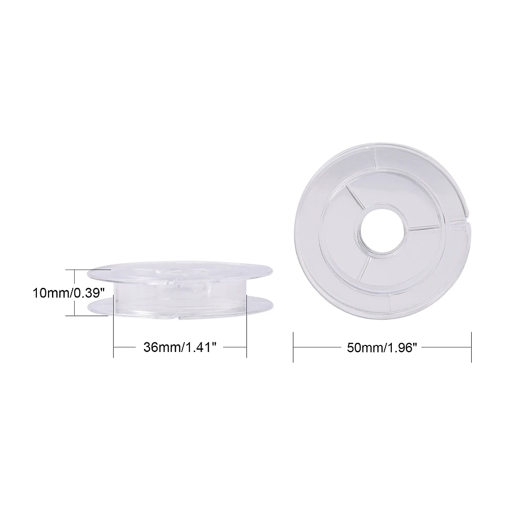 PandaHall 200 Stück Transparente Kunststoffspulen, Radform 50x10mm für Faden, Perlen, Draht, Organisation, Schmuckherstellung und Aufbewahrung – Detail 1