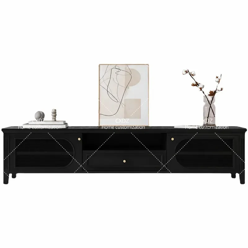 Nordic Solid Wood TV Cabinet with Changhong Glass Low Audio Visual Console for Living Room Small Apartment Light Luxury Floor