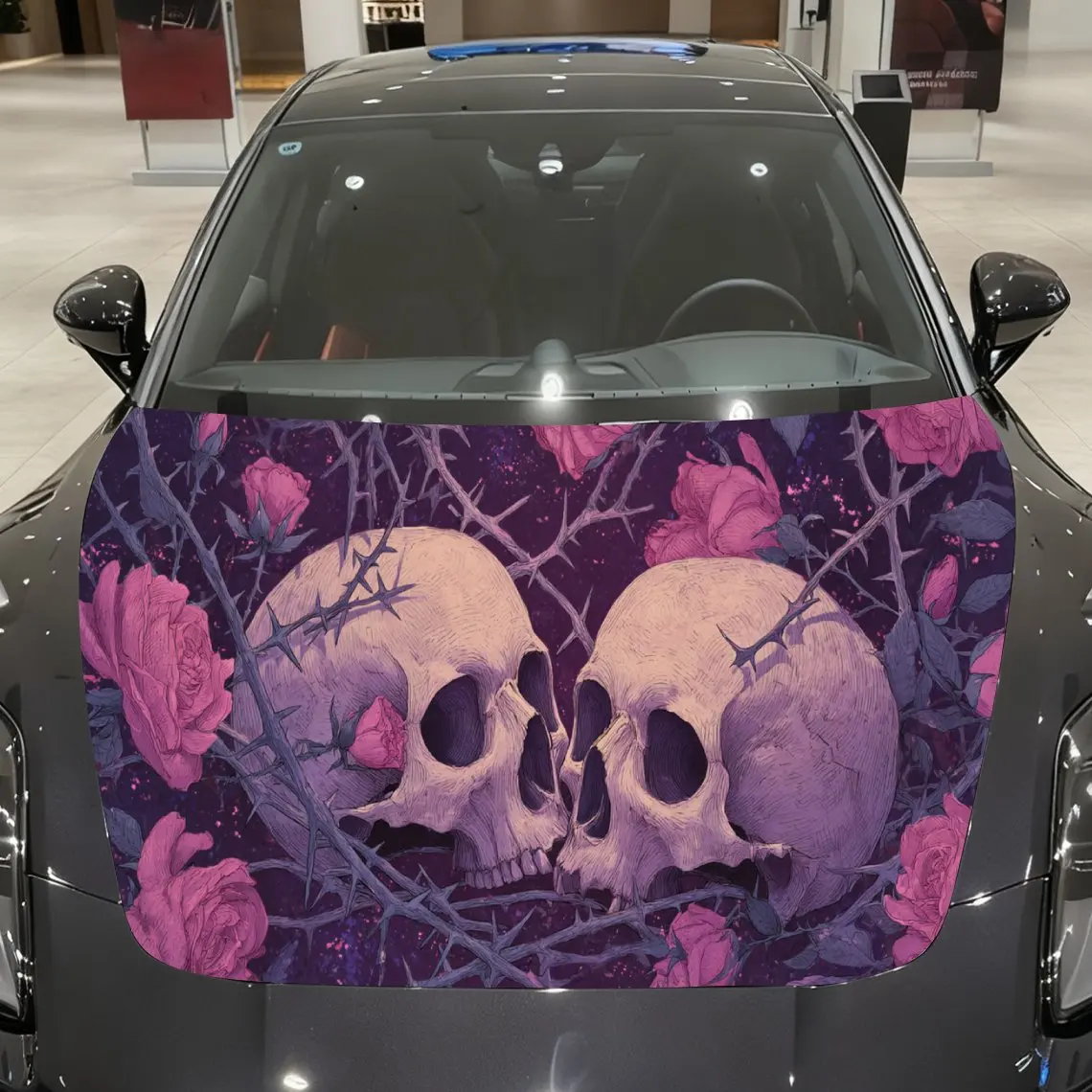 

Pink Rose Skull Auto Cover Sticker, Waterproof and Self-adhesive Auto Hood Decal, Auto Vinyl Wraps, Cool Car Exterior Decal, Hol