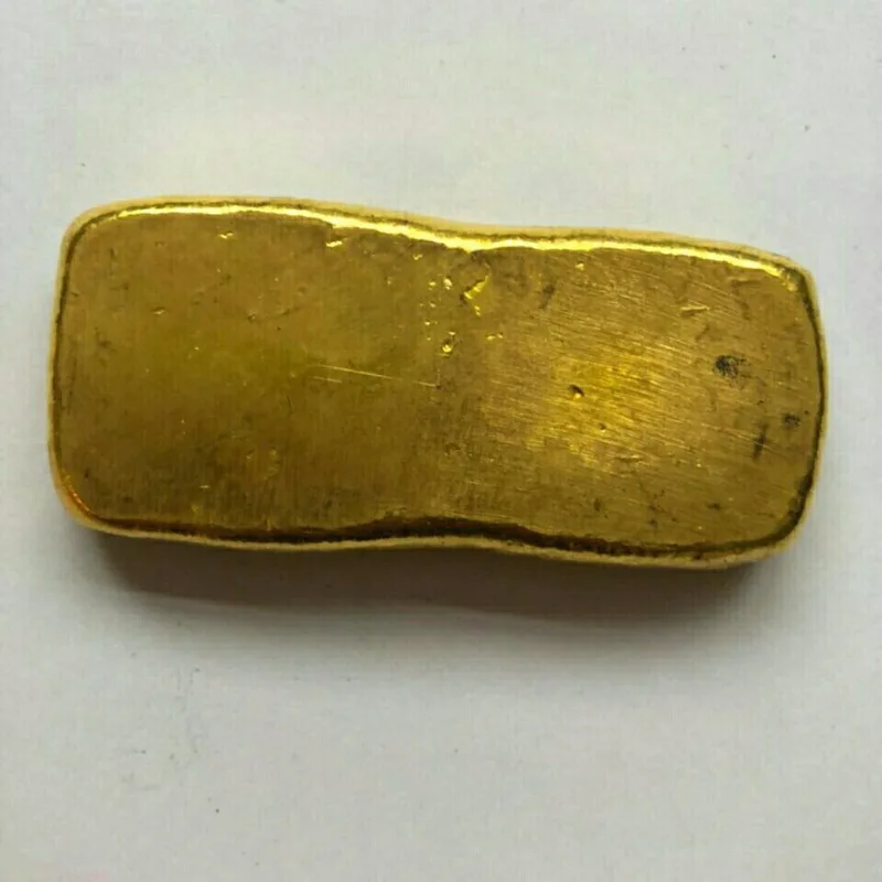Antique Solid Brass Gilt Imitation Gold Ingot Gold Bar Craft Ornament Vintage‑Style Metal Replica Figurine for Collectible Gift