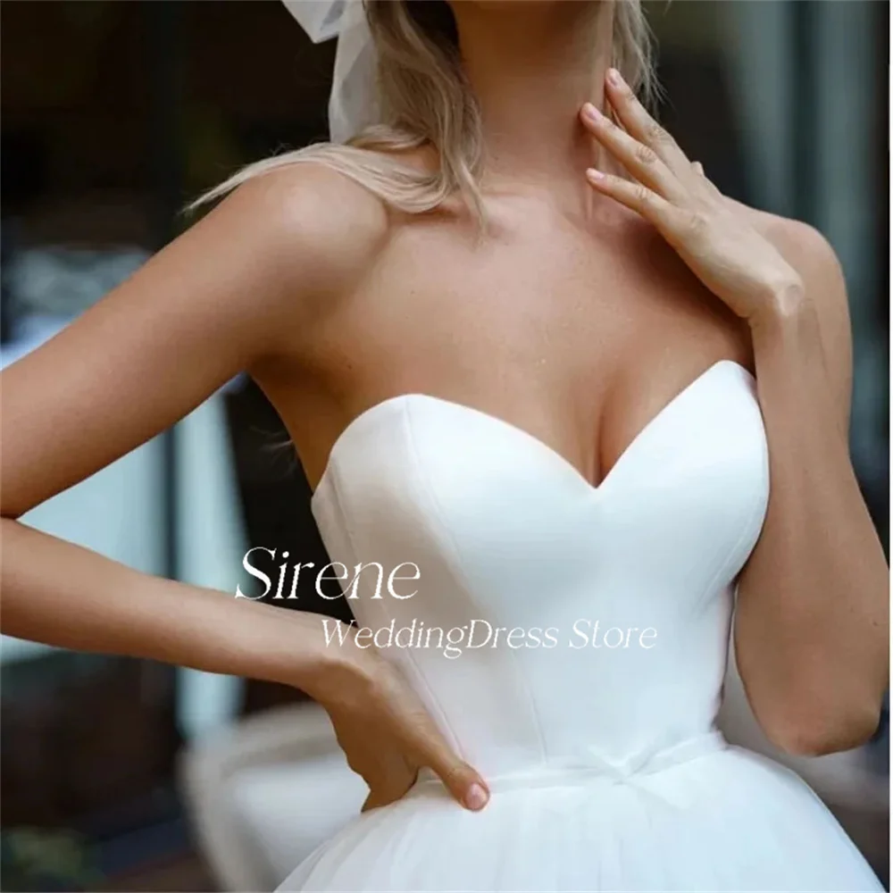 Sirene Elegante Off Shoulder Strapless Tule Trouwjurk A-Lijn Mouwloos Liefje Rugloze Vlek Prom Jurken Robe De Mariée