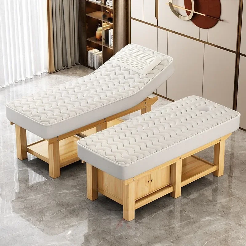 Spa Treatment Medical Massage Table Solid Wood Latex Mattress Salon Bed for Beauty Spa TherapiesShiro Spa Chair Studio Bed