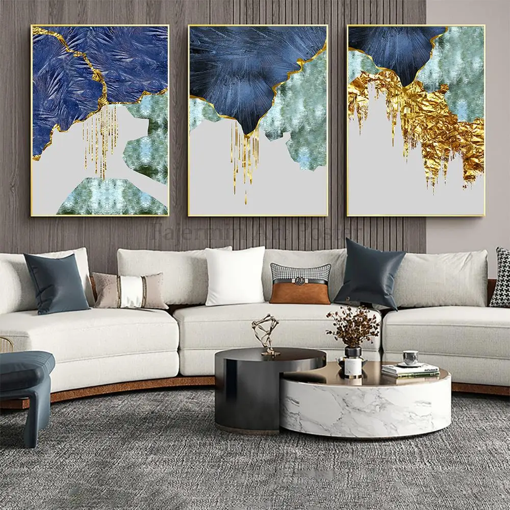 

Nordic Abstract Blue Gold Wall Art Canvas Interior Paintings Colourful Artwork Poster Pictures Prints Room Decor Hogar