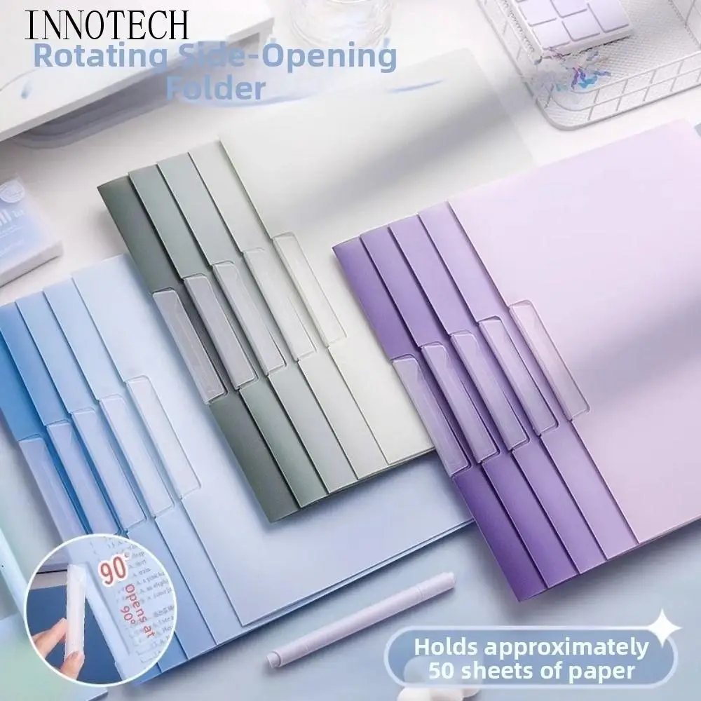 

5Pcs Gradient Design Rotating Side Opening Folder Waterproof Dustproof Test Paper Storage Clip Portable Plastic A4 File Folder