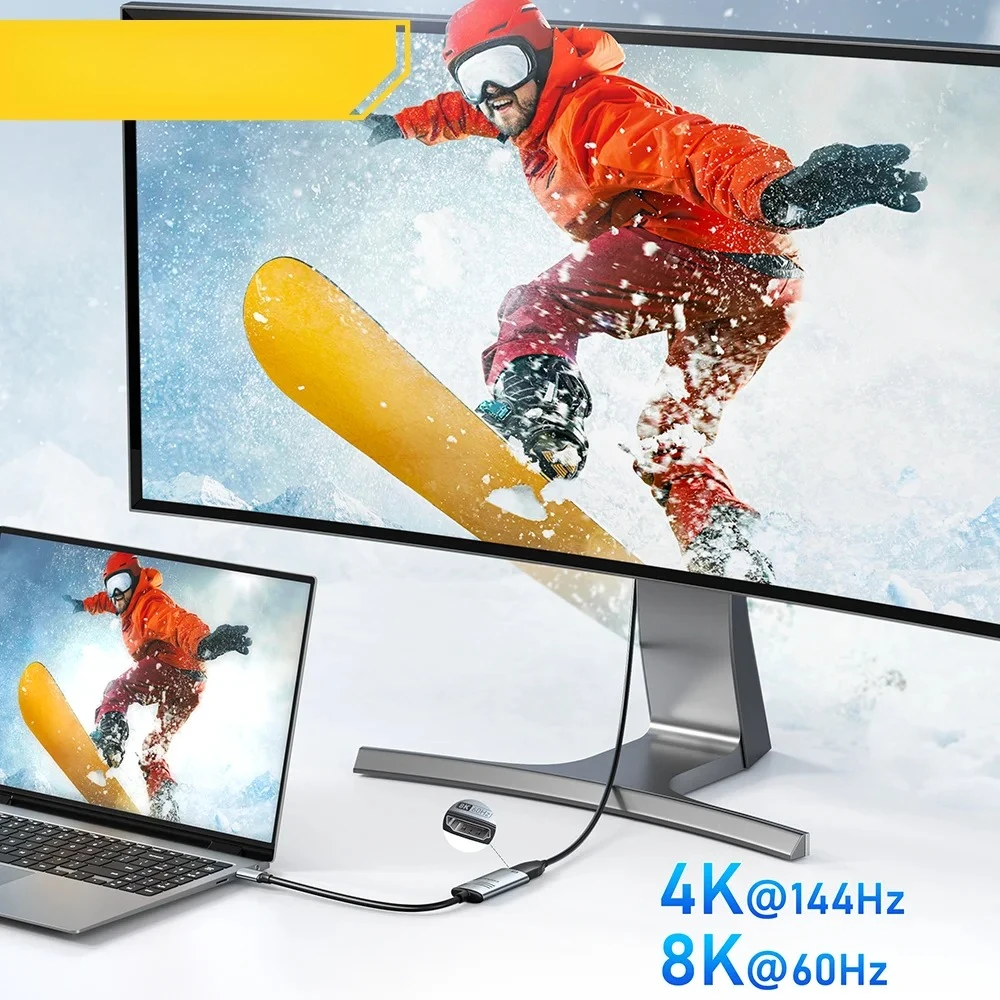 مناسبة لهواتف iPhone وMac وAir وiPad وSamsung Galaxy 8K@60 هرتز 4K@120 هرتز/144 هرتز HDMI إلى USB Type-C محول كابل تلفزيون عالي الدقة