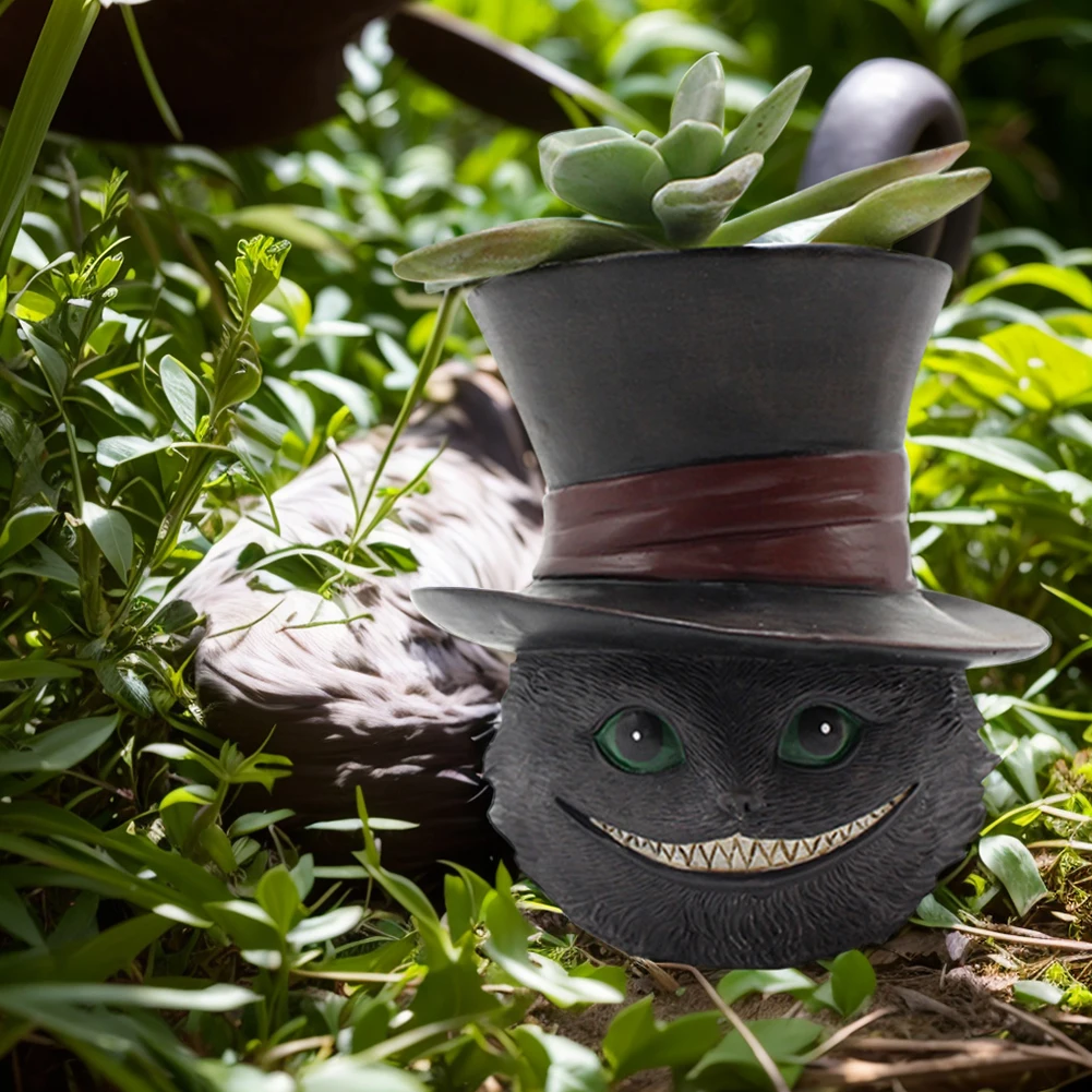 أصيص نباتات القطط الأسود، أفضل الهدايا لأصدقاء العائلة، أصيص زهور عصاري لطيف من الراتنج للاستخدام الداخلي والخارجي