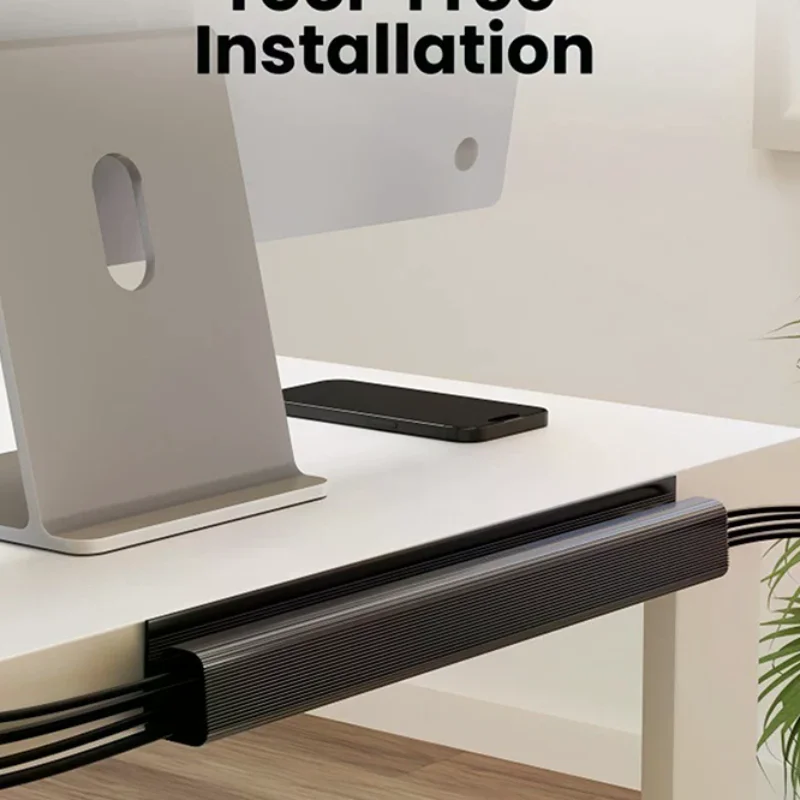 Organizador de Cables para Escritorio, Accesorios de Gestión de Cables, Protector de Cables Blanco, Sin Perforaciones, Bandeja de Gestión Debajo del Escritorio