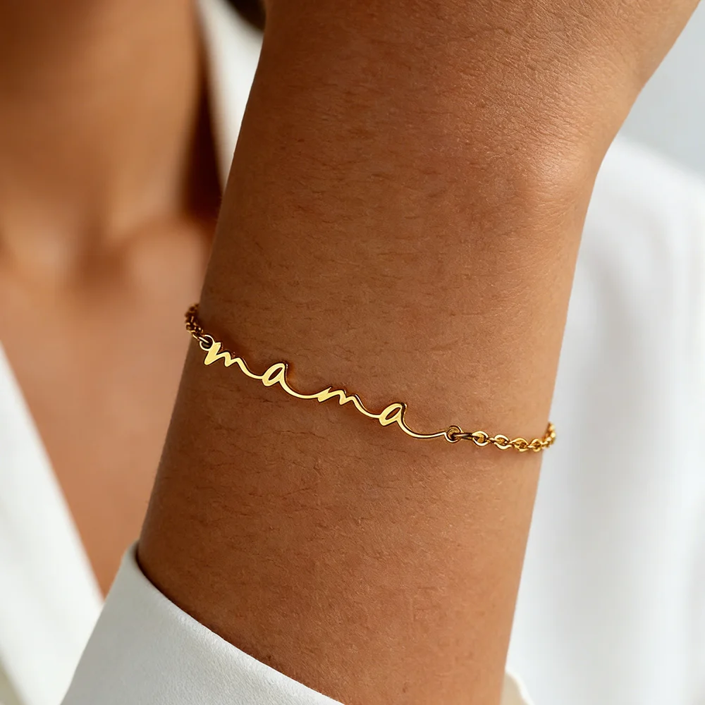 Zierliches Mini-Mama-Buchstaben-Armband für Frauen, goldfarben, Edelstahl, elegante verstellbare Gliederkette, Muttertagsschmuck, Mumgift