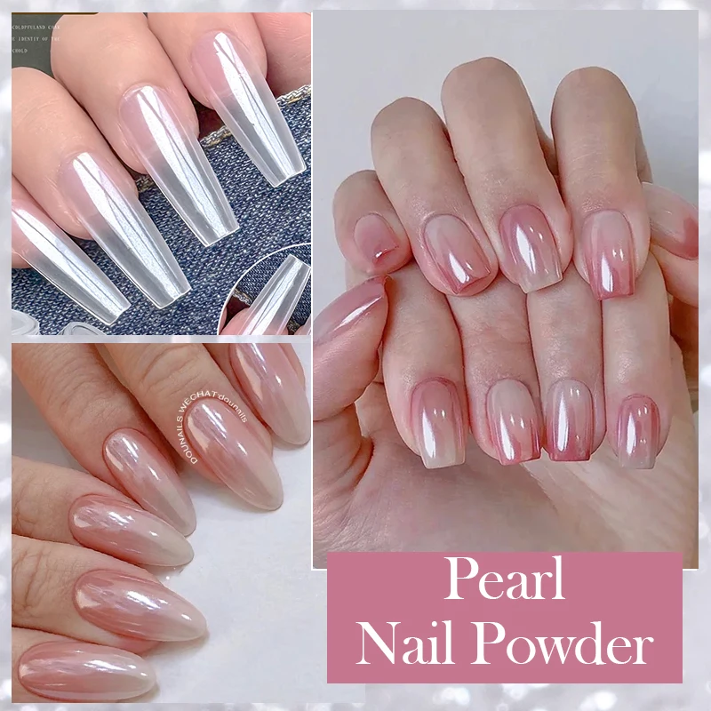 Polvo de perla blanca brillante NICOLE DIARY para uñas, efecto espejo lunar, pigmentos de aurora, decoración de uñas con gel UV 4