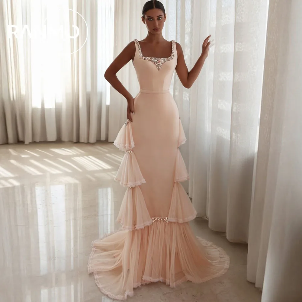 

Ranmo 2026 Новое розовое платье для выпускного вечера на тонких бретельках с русалкой Vestidos De Festa Многоуровневое плиссированное тюлевое платье по индивидуальному заказу