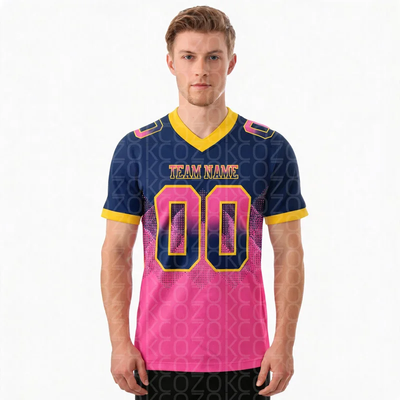 Blue Pink Style Customized Color Football Jersey for Men Football Short Sleeves Athletic Tee Shirts