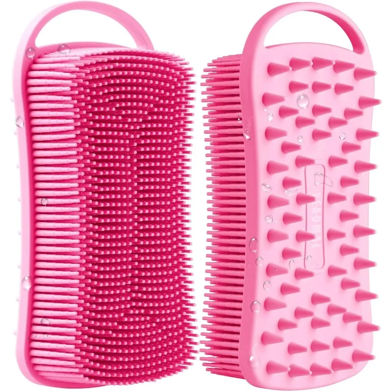 Dual-use Silicone Body Scrubber with Scalp Massage Shampoo Brush Exfoliating Bath Body Brush ，Well for Shower Gel/Soap/Body Wash
