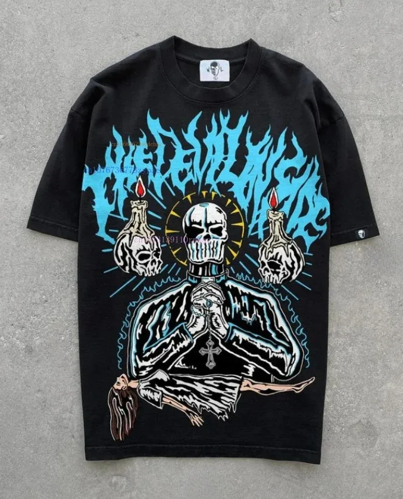 Cotton Thickened T Shirt Men Women Diablo Reaper Series Printing Ins Burst Models Short Sleeves Retro New Loose Casual T Shirt