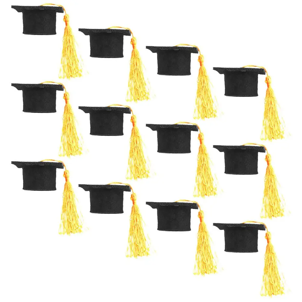 

Mini Doctor Hat Decoration Graduation Wine Bottle Topper Plush Yellow Non-woven Fabric Tiny Hats