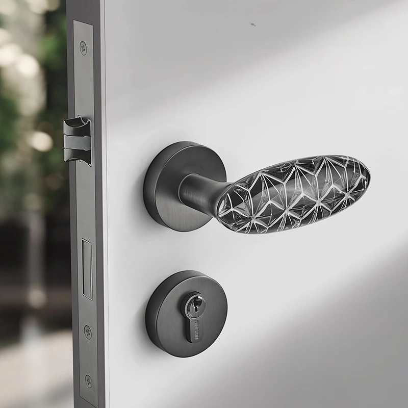 New  Ellipsoid European Door Handles Luxury Crystal Wooden Door Accessories Knob Zinc Alloy Interior Door Handle Lock Set