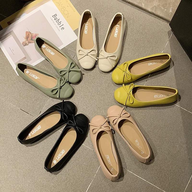 New Designbrand Women Sandals Flat Heel Bow Tie Female Ballet Shallow Mixed Color Shoes Ladies Concise Soft Cozy Walking Shoes