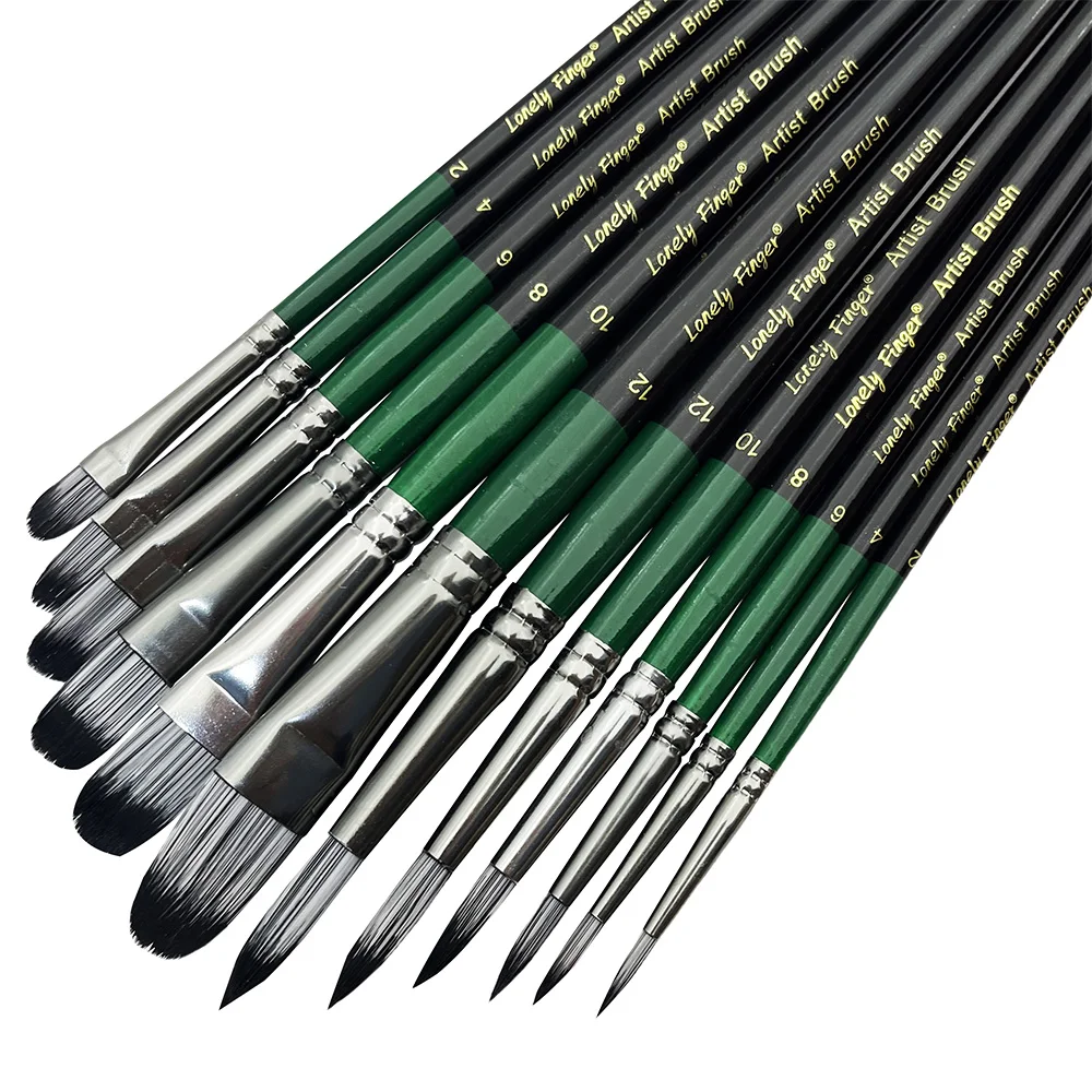 Artist Paint Brush Set of 12 Round and Filbert/Flat/Angle Brushes for Watercolor Acrylic Gouache Oil and Tempera Painting