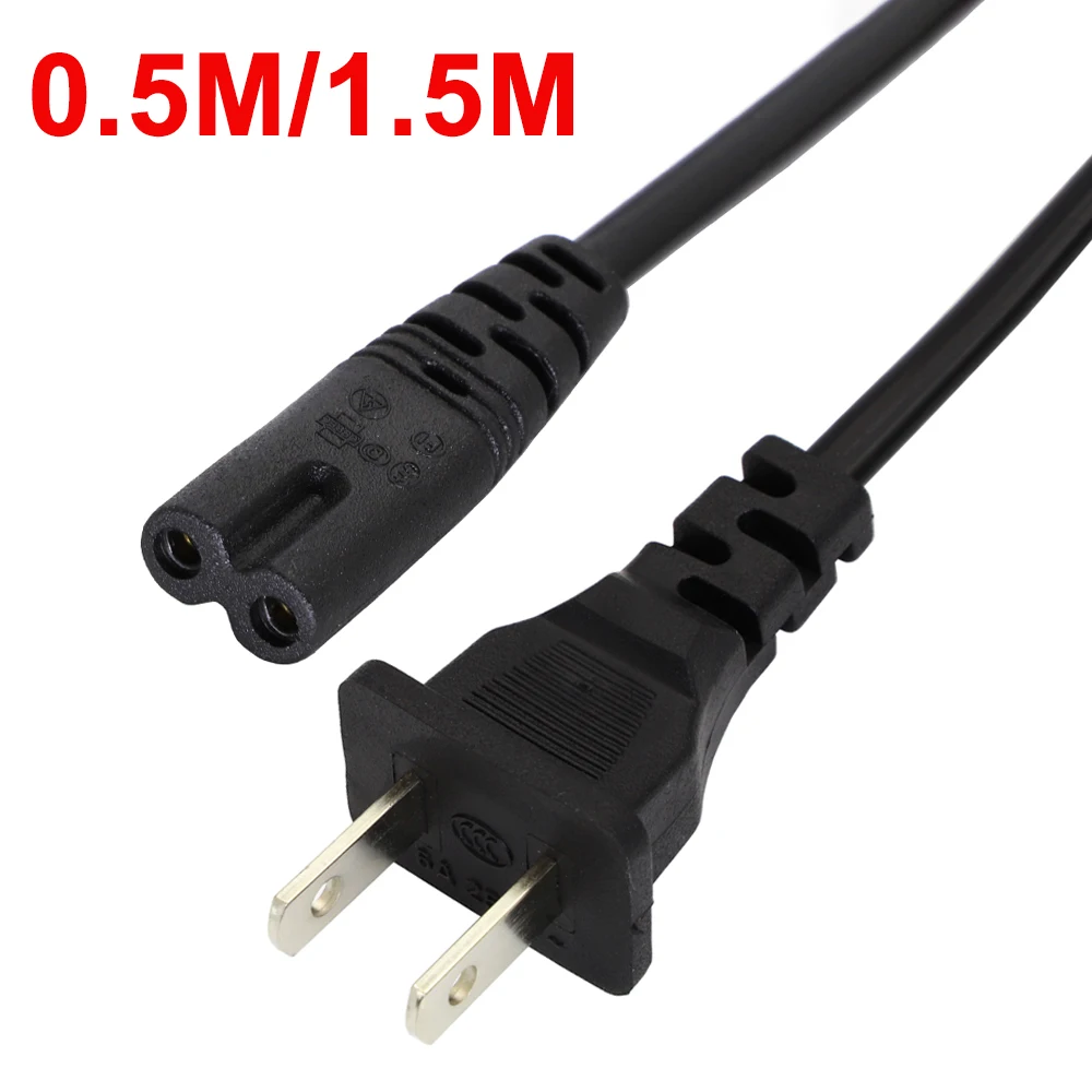 0.5M/1.5M US Power Cable 2 Pin Prong US to C7 Extension Cord Lead Wire American Figure 8 Power Cord For Desktop Laptop Radio PS4