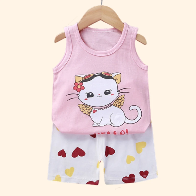 Cotton Kids Vest Set with Cartoon  Print – Summer Baby Boy Girl Two-Piece Outfit Children Sets Kids Clothes