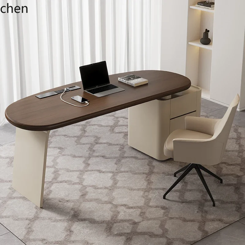 

YFY Modern Minimalist Desk Study Home Desk Premium Saddle Leather Light Luxury Computer Desk