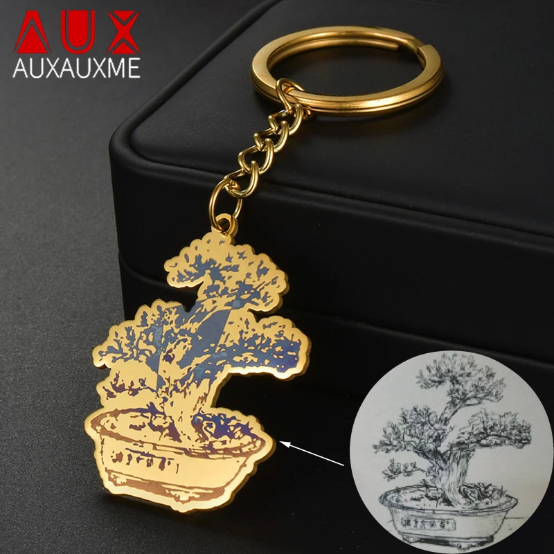 Auxauxme Custom Drawing Keychains Stainless Steel Personalized Laser Engraved Logol Picture Pendant Keyring Jewelry Dropshipping