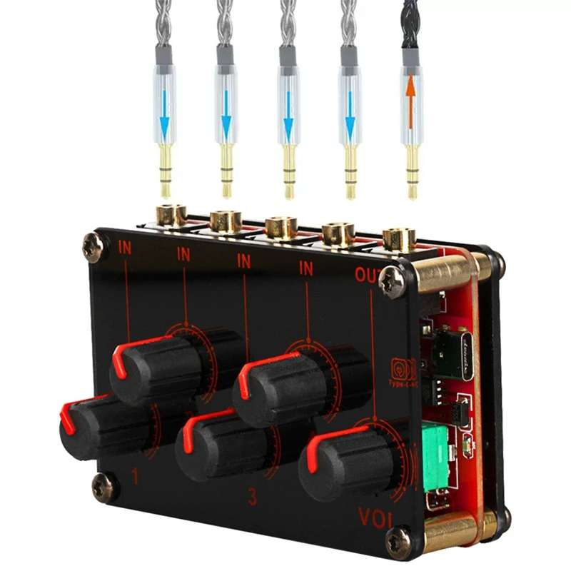 RISE-4 Channel Line Mixer Portable Analog Sound Mixing Console Highest Sound Quality Stereo Mixer USB 5V Power EU Plug