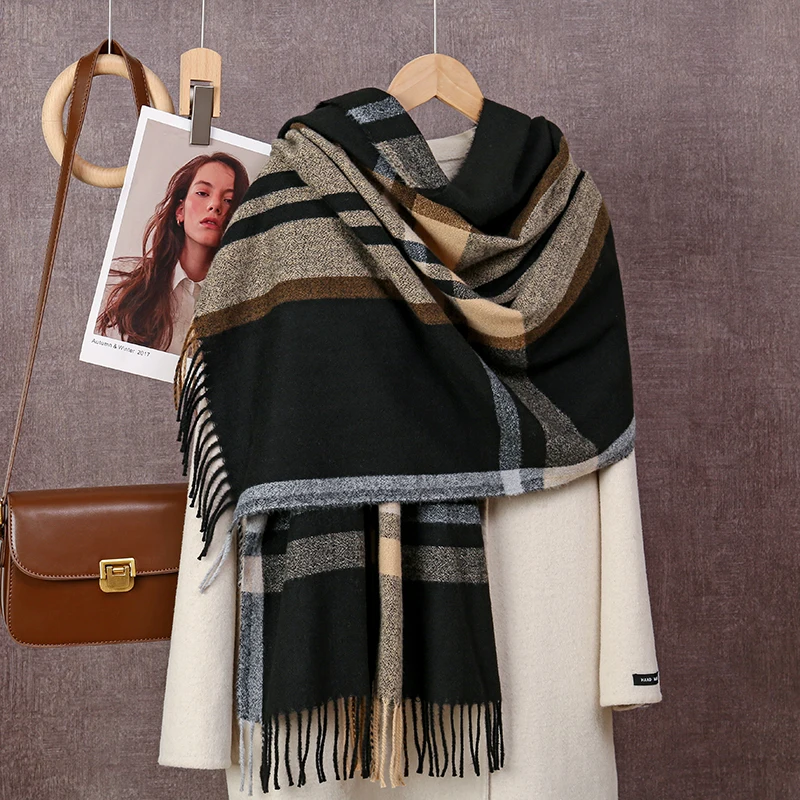 2024 New Cashmere Scarf Plaid Tassel Shawl Wrap Man Soft Pashmina Winter Scarf Echarpe Thick Warm Stoles Outdoor Neckscarf