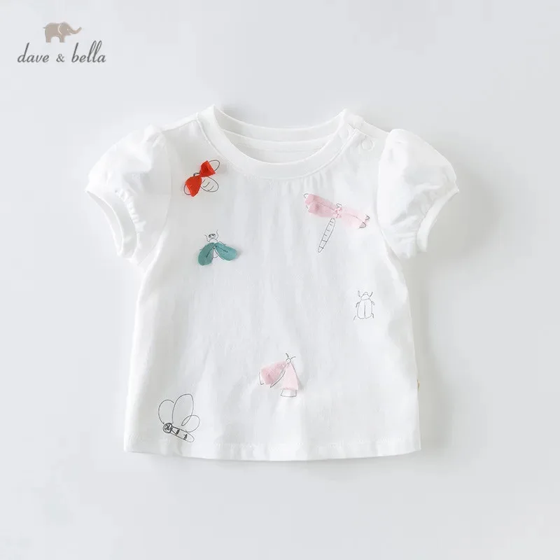 

DB13960 Dave Bella, летняя футболка с бантом для маленьких девочек, детские топы с короткими рукавами, милый пуловер для девочек, детские модные футболки