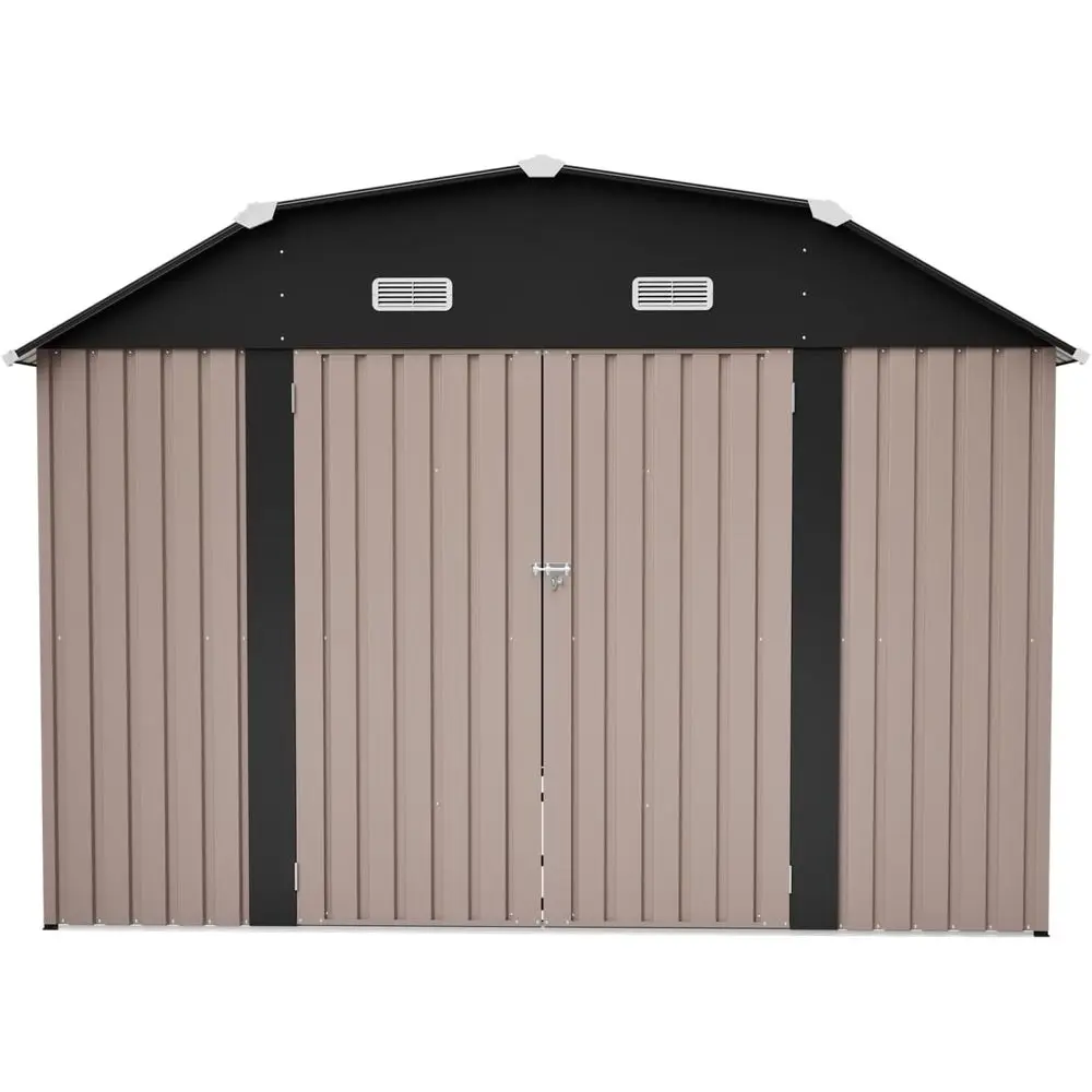 

Heavy-Duty Galvanized Steel Outdoor Storage Shed - 10x12 ft, Weather-Resistant, Brown, with Floor Kit and Tools