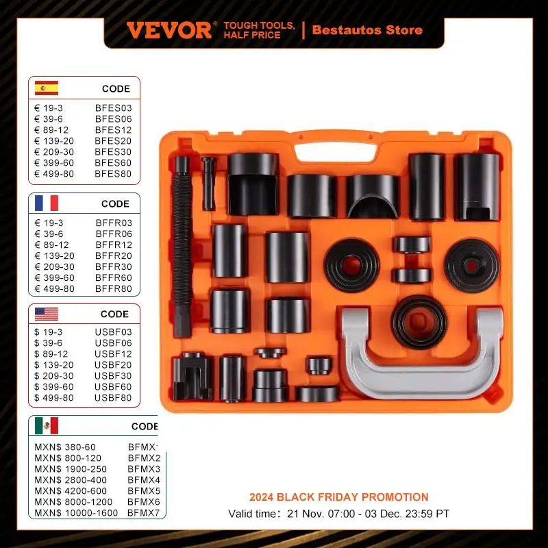 VEVOR 25/23/21/10 PCS Ball Joint Press Kit C-press Ball Joint Tools Steel Brake Anchor Pins Press and Removal Tools with Case