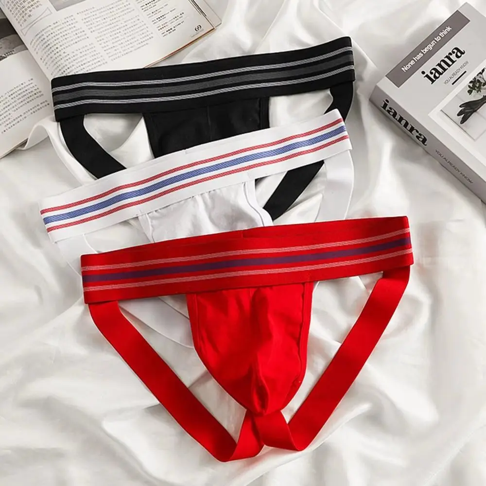 Breathable Cotton U Convex Pouch Thong Elastic Open Buttocks Low Waist Underpants Low Waist Cotton Jockstrap For Gays