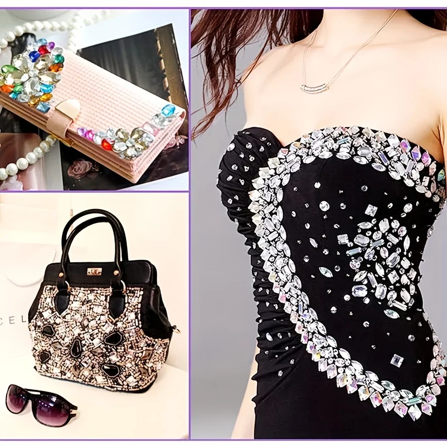 Strass de garra de cristal de vidro, 50 peças, formato misto, parte traseira lisa, cores ab, base prateada para roupas diy, sapatos, artesanato, contas